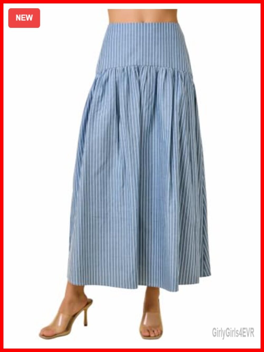 Women's Striped Flared Maxi Skirt Smocked High Waist A-Line Summer Beach